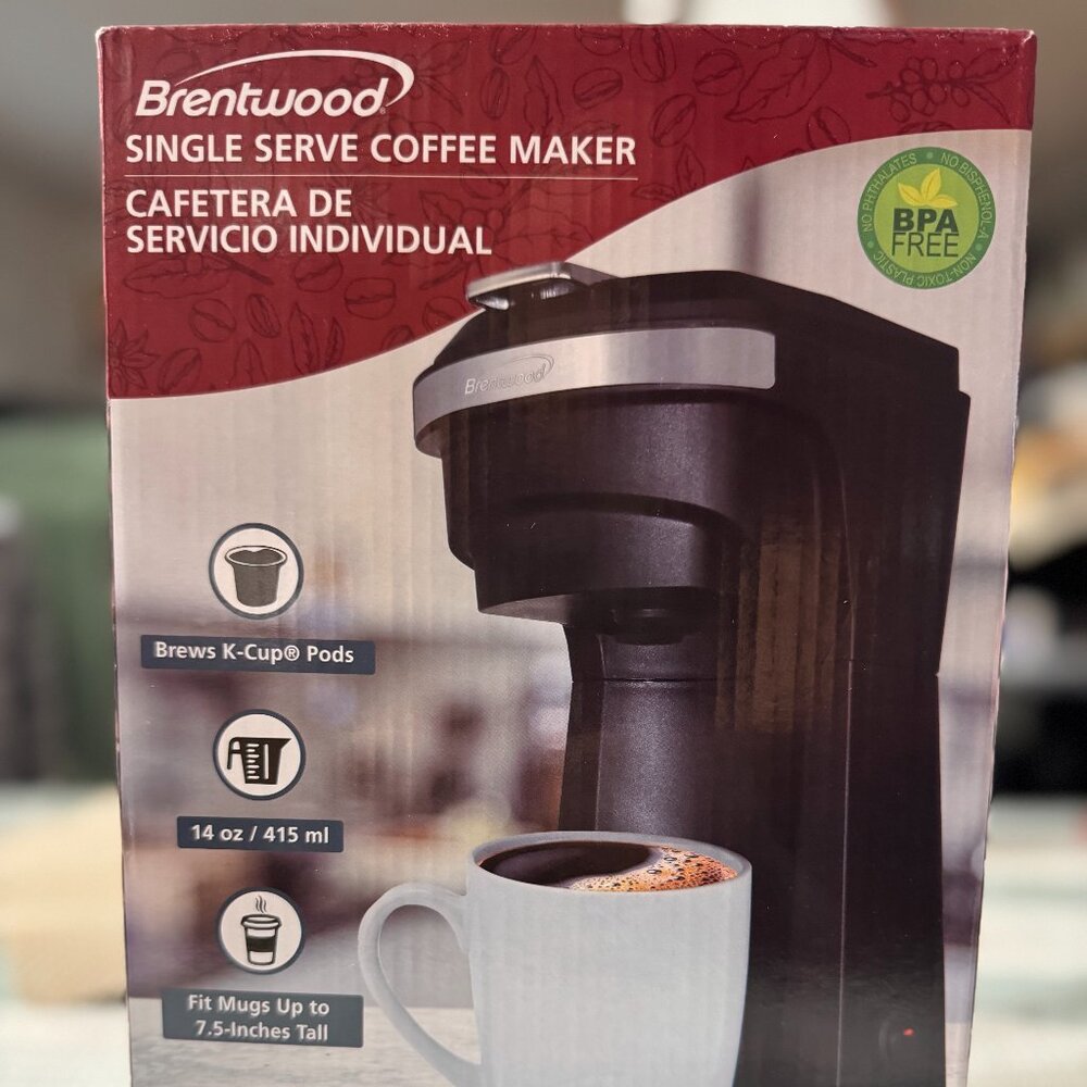 NIB Black Single Serve Coffee Maker by Brentwood K Cup Compatible